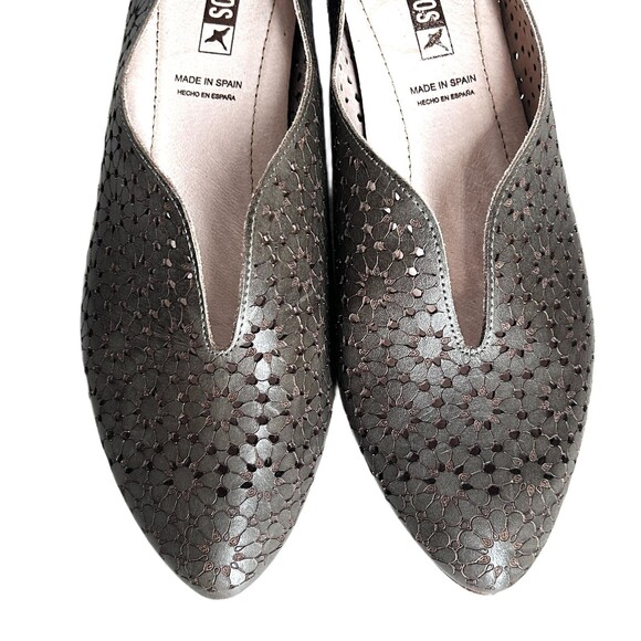 PIKOLINOS Shoes Euro 38 Olive Green Pretty Floral Flower Cutouts Stacked Heel - Picture 3 of 10